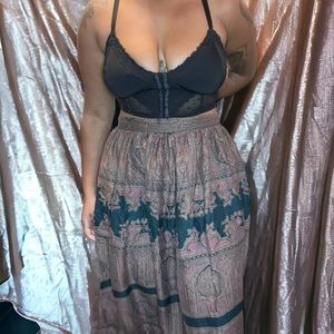 80’s vintage hunter green art deco design maxi skirt